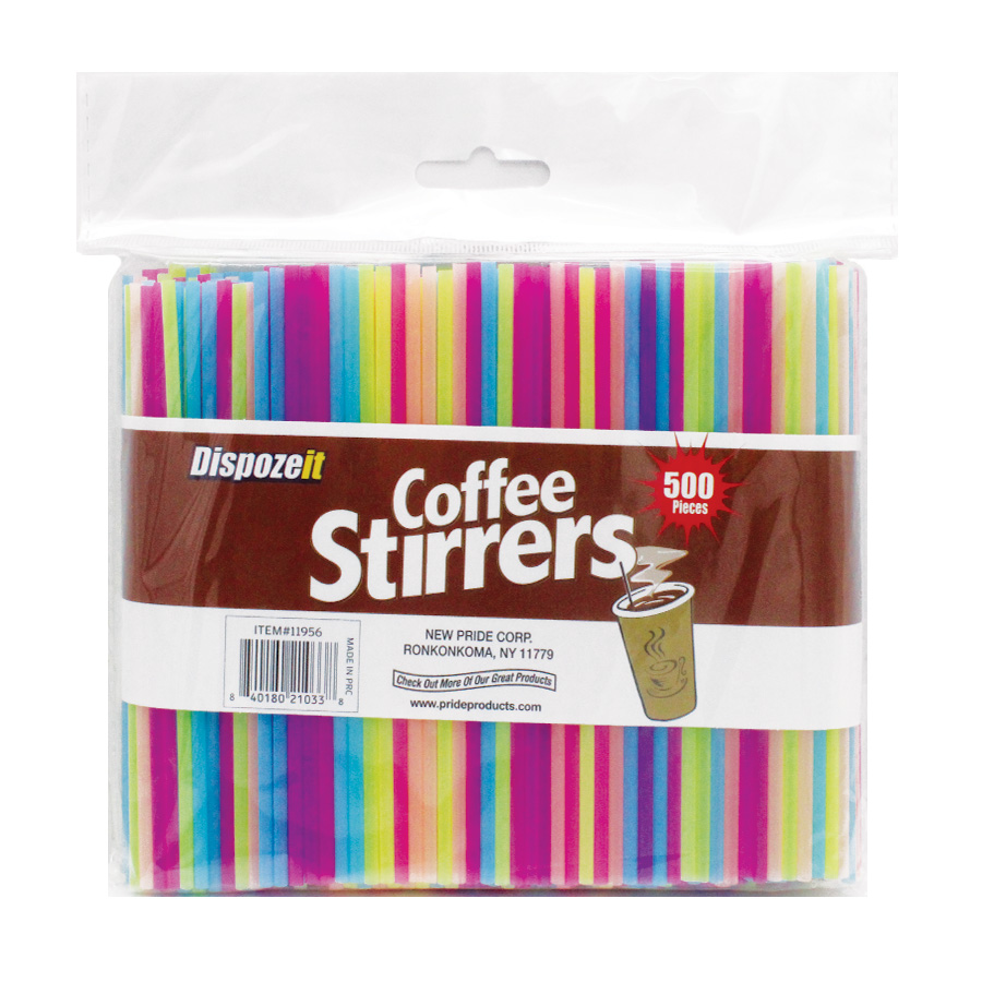 [11956] CROWN COFFEE STIRRER 500 CT ASSORTED STRIP COLORS