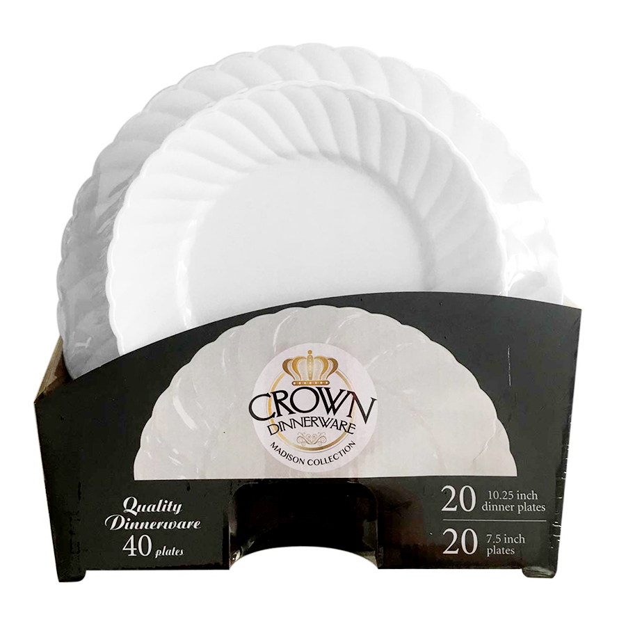 [36703] CROWN PLATE SET 40 CT SET (20 X 7 IN PLATE & 20 X 10.25 IN PLATE) MADISON COLLECTION